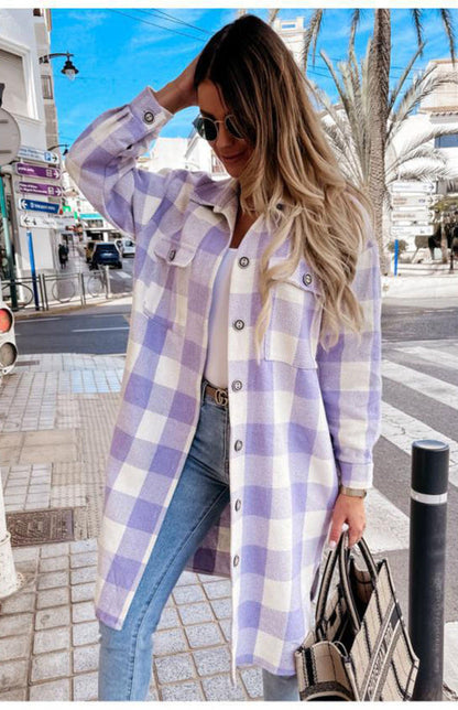 Plaid Jackets- Plaid Long Shirt Jacket- - IndioGear Fashion and Gear