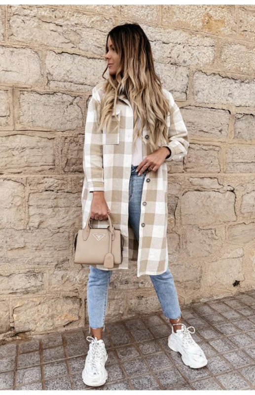 Plaid Jackets- Plaid Long Shirt Jacket- - IndioGear Fashion and Gear