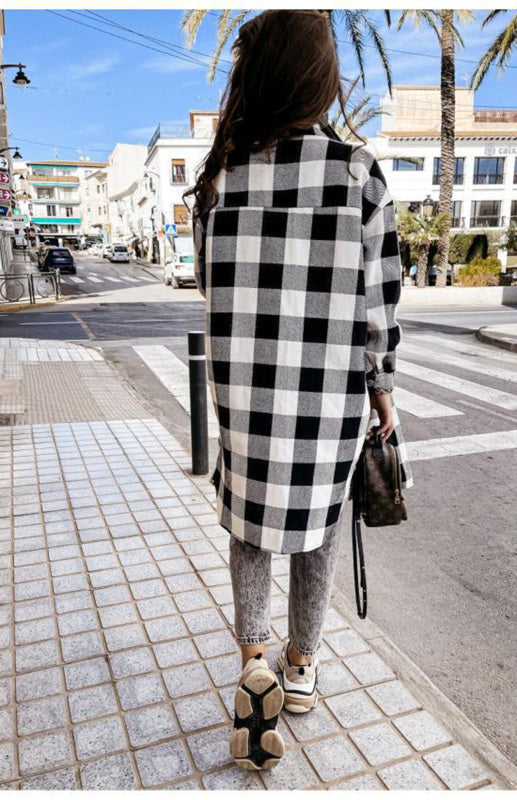 Plaid Jackets- Plaid Long Shirt Jacket- - IndioGear Fashion and Gear