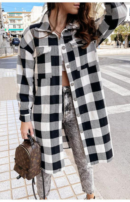 Plaid Jackets- Plaid Long Shirt Jacket- - IndioGear Fashion and Gear