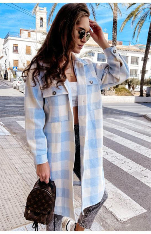 Plaid Jackets- Plaid Long Shirt Jacket- - IndioGear Fashion and Gear