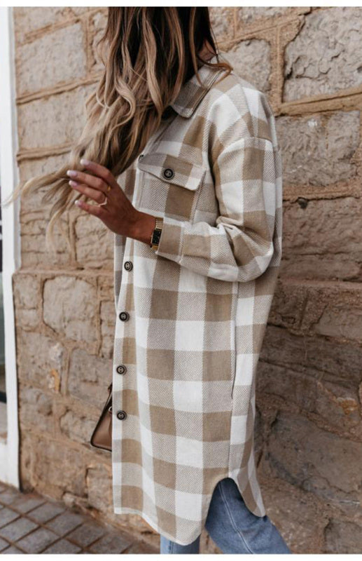 Plaid Jackets- Plaid Long Shirt Jacket- - IndioGear Fashion and Gear