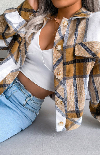 Plaid Jackets- Plaid Tweed Crop Jacket- - IndioGear Fashion and Gear