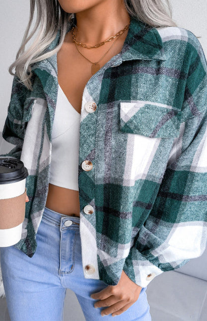 Plaid Jackets- Plaid Tweed Crop Jacket- - IndioGear Fashion and Gear