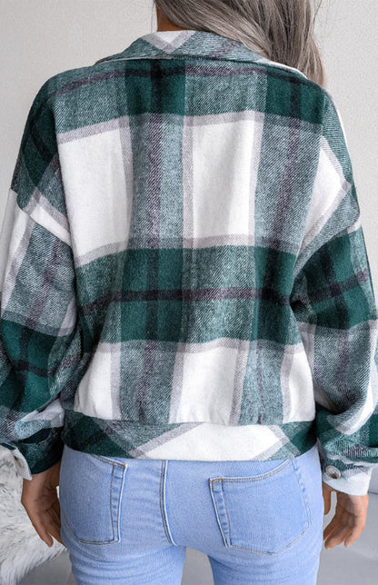 Plaid Jackets- Plaid Tweed Crop Jacket- - IndioGear Fashion and Gear