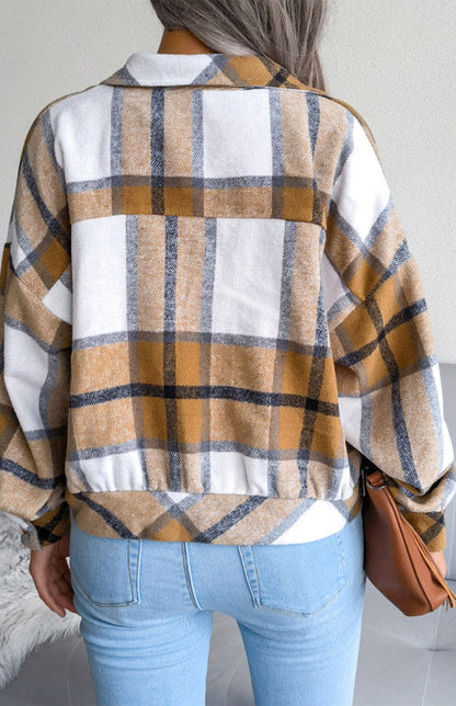 Plaid Jackets- Plaid Tweed Crop Jacket- - IndioGear Fashion and Gear