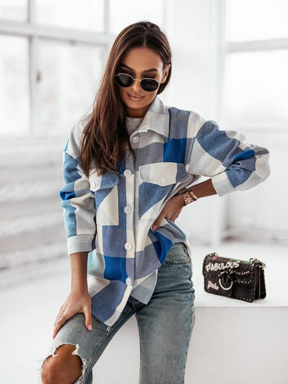 Plaid Jackets- Plaid Wool Button Jacket Overshirt- Blue- IndioGear Fashion and Gear