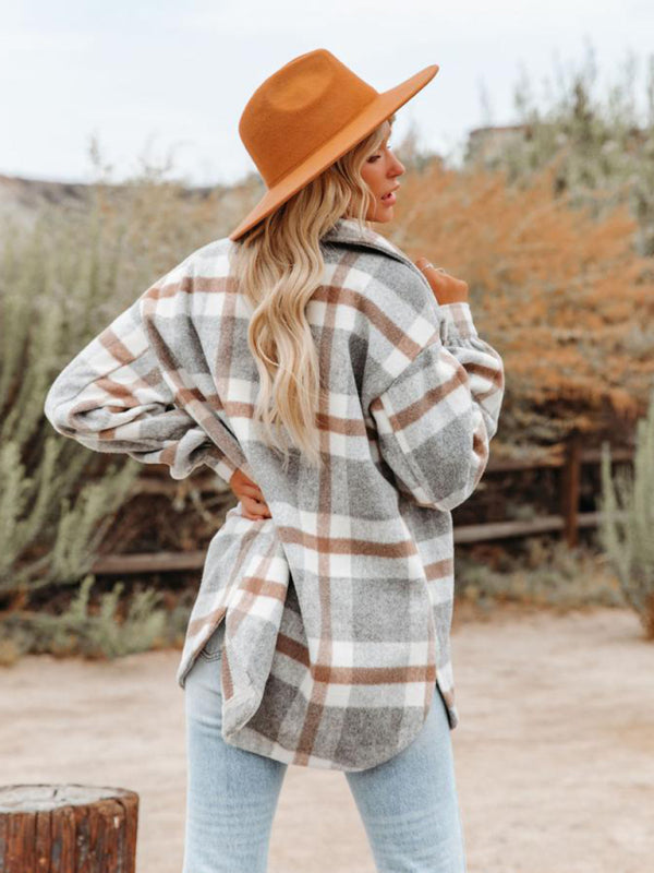 Plaid Shackets- Oversized Plaid Jacket with Big Flap Pockets- - IndioGear Fashion and Gear