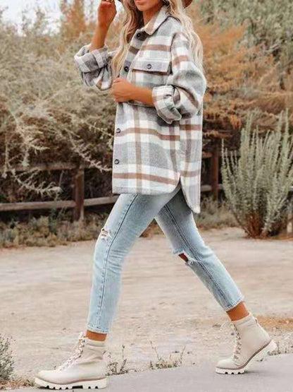 Plaid Shackets- Oversized Plaid Jacket with Big Flap Pockets- - IndioGear Fashion and Gear