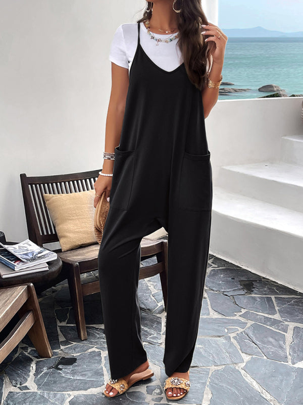 Playsuits- Solid Cotton Baggy Bib Overalls - Go-To Playsuit with Pockets- - IndioGear Fashion and Gear