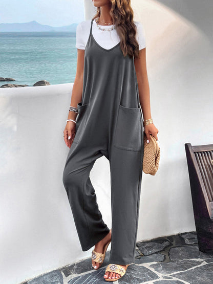 Playsuits- Solid Cotton Baggy Bib Overalls - Go-To Playsuit with Pockets- Charcoal grey- IndioGear Fashion and Gear