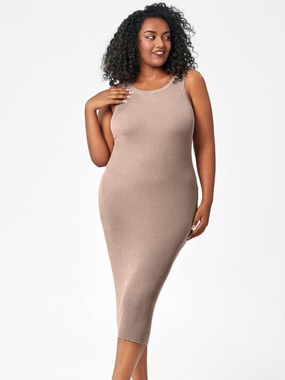 Plus Size Dresses- Curve-Hugging Plus Size Knit Bodycon Tank Dress- - IndioGear Fashion and Gear