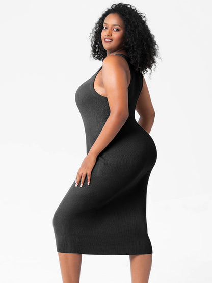 Plus Size Dresses- Curve-Hugging Plus Size Knit Bodycon Tank Dress- - IndioGear Fashion and Gear