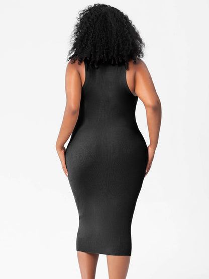 Plus Size Dresses- Curve-Hugging Plus Size Knit Bodycon Tank Dress- - IndioGear Fashion and Gear