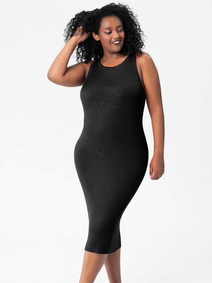 Plus Size Dresses- Curve-Hugging Plus Size Knit Bodycon Tank Dress- - IndioGear Fashion and Gear