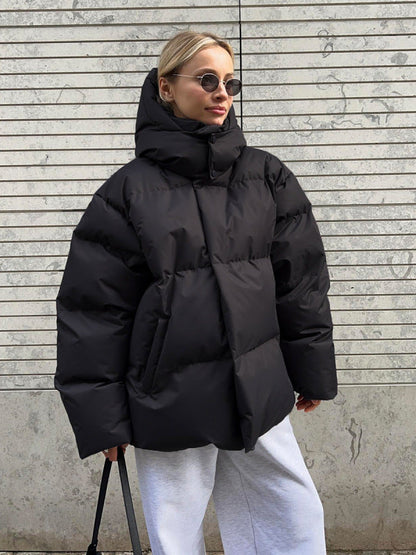 Puffer Jackets- Hooded Thick Puffer Jacket for Winter Festivities- Black- IndioGear Clothing and Gear