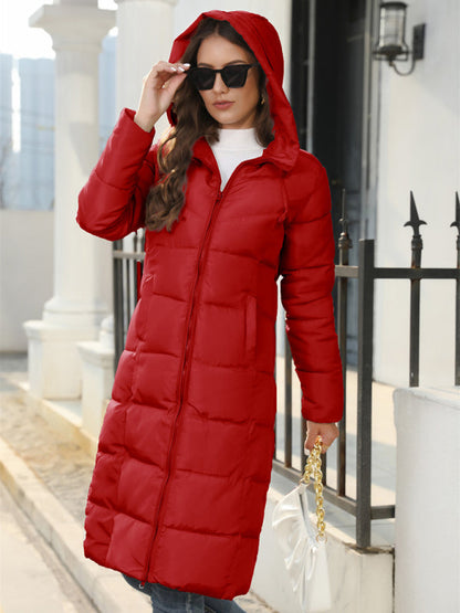 Puffers- Solid Hooded Longline Puffer Coat Jacket for Urban Winters- - IndioGear Clothing and Gear