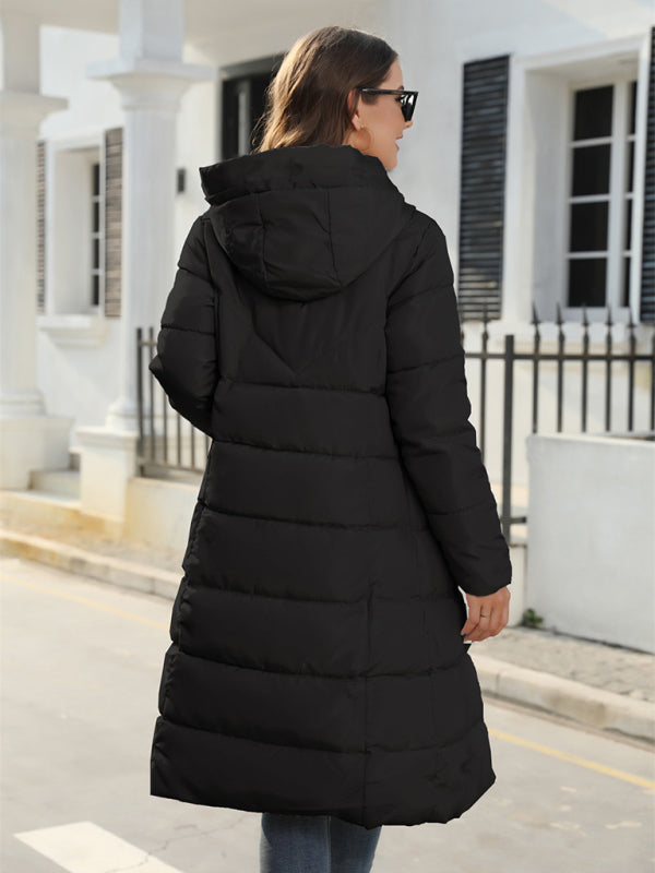 Puffers- Solid Hooded Longline Puffer Coat Jacket for Urban Winters- - IndioGear Clothing and Gear