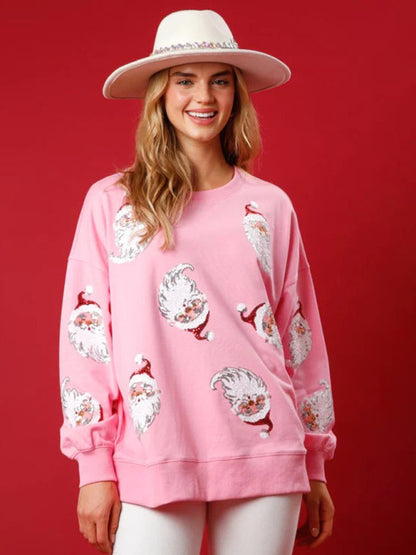 Pullover- Sequin Santa Pullover - Festive Patchwork Christmas Sweatshirt- Pink- IndioGear Clothing and Gear