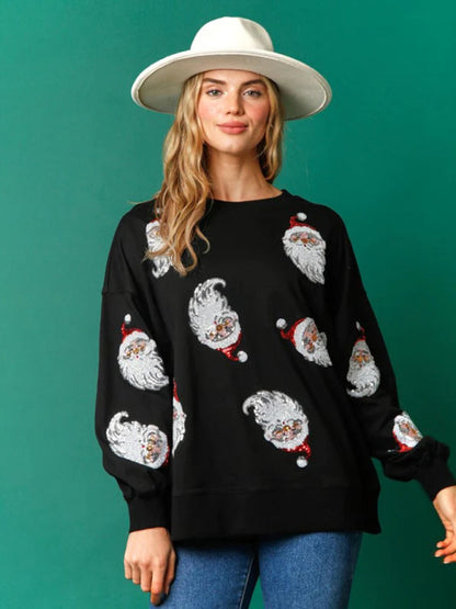 Pullover- Sequin Santa Pullover - Festive Patchwork Christmas Sweatshirt- - IndioGear Clothing and Gear