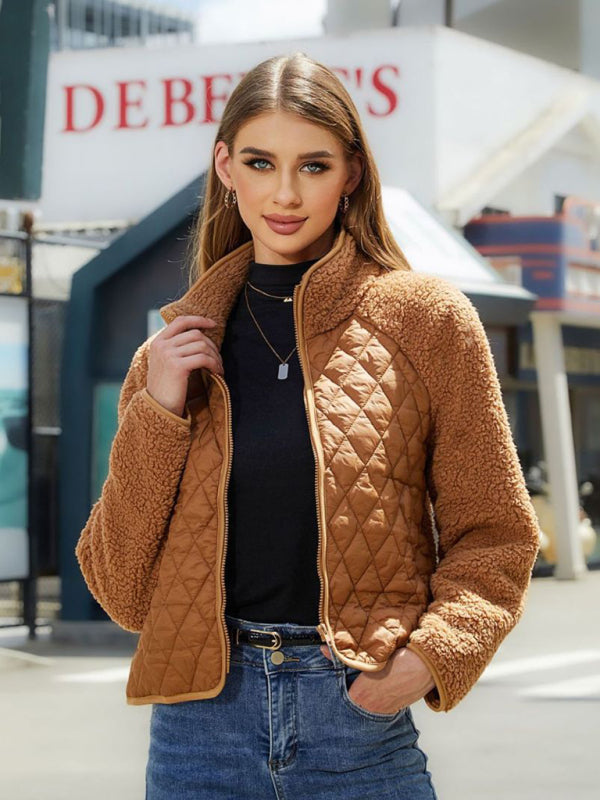 Cozy Patched Plush Zip-Up Quilted Jacket | Quilted Jackets | Pekosa Women Clothing