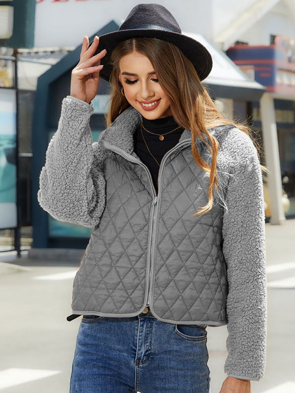 Cozy Patched Plush Zip-Up Quilted Jacket | Quilted Jackets | Pekosa Women Clothing