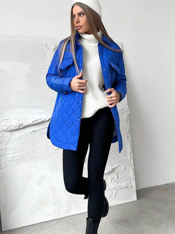 Quilted Jackets- Winter Cotton Longline Tie-Belt Coat Quilted Jacket- - IndioGear Clothing and Gear