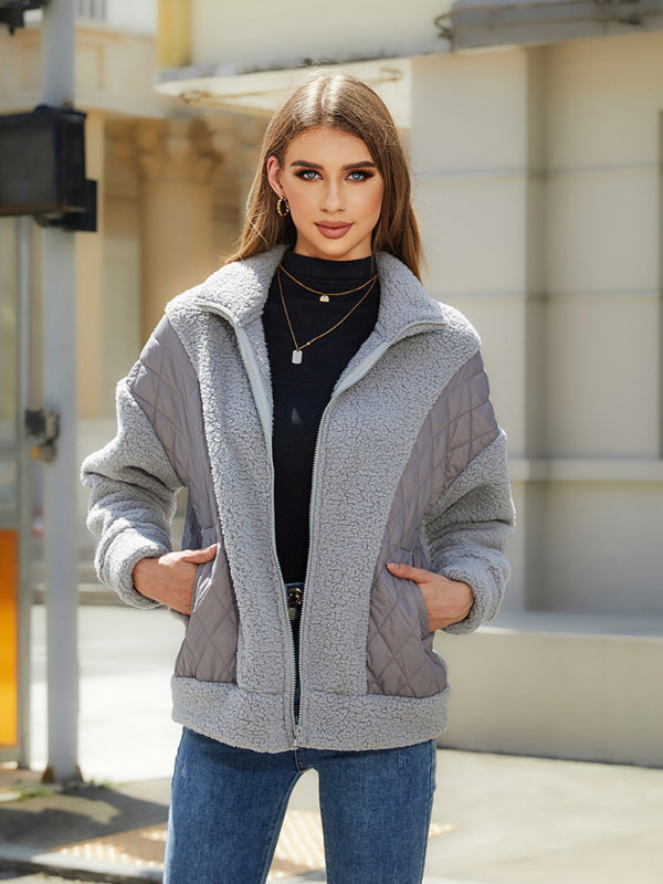 Quilted Jackets- Winter Zip-Up Fluffy Plush Quilted Jacket- - IndioGear Clothing and Gear