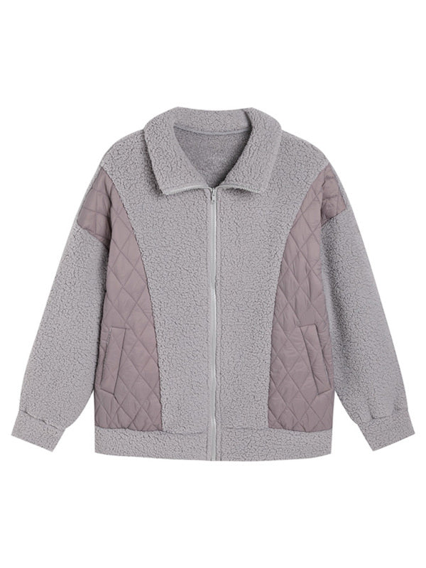 Quilted Jackets- Winter Zip-Up Fluffy Plush Quilted Jacket- - IndioGear Clothing and Gear