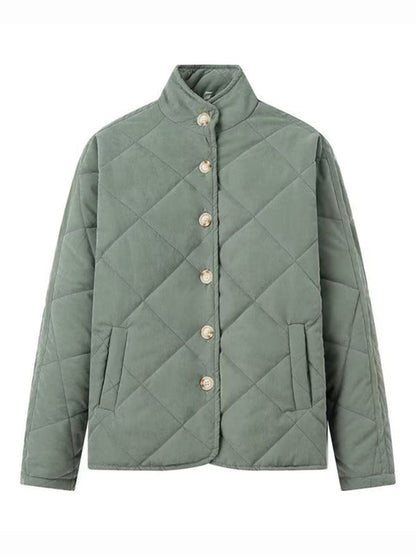 Quilted Jackets- Women's Solid Button-Up Quilted Jacket- - IndioGear Fashion and Gear