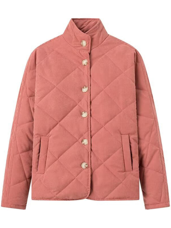 Quilted Jackets- Women's Solid Button-Up Quilted Jacket- - IndioGear Fashion and Gear