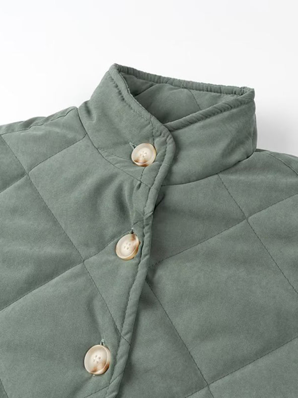 Quilted Jackets- Women's Solid Button-Up Quilted Jacket- - IndioGear Fashion and Gear