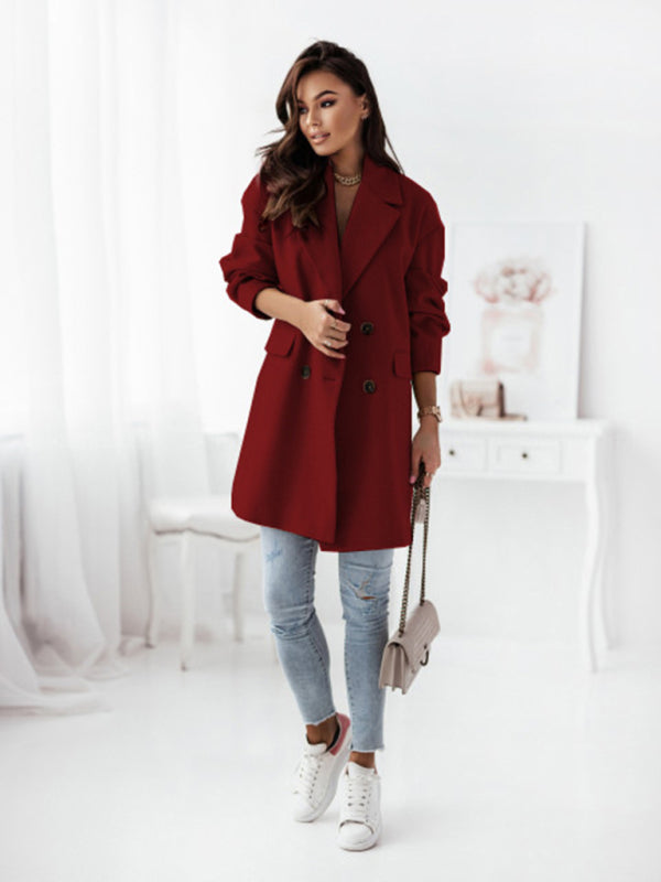 Raincoats- Wool Blend Raincoat - Elegant Double Breasted Blazer- - Pekosa Women Clothing