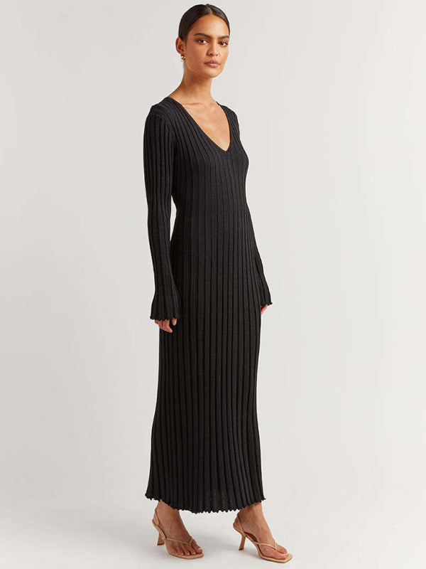 Ribbed Dresses- Beachfront Wedding Guest Vacation Rib-Knit Maxi Dress- - IndioGear Clothing and Gear