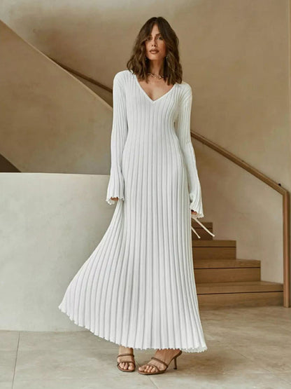 Ribbed Dresses- Beachfront Wedding Guest Vacation Rib-Knit Maxi Dress- White- IndioGear Clothing and Gear