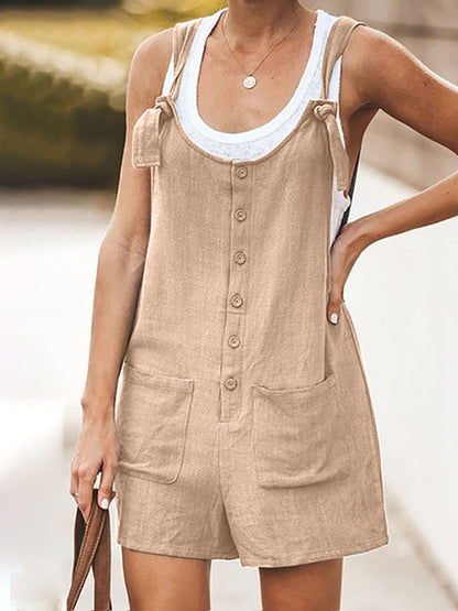 Rompers- Button-Down Cotton Bib Shorts Overalls- - IndioGear Fashion and Gear