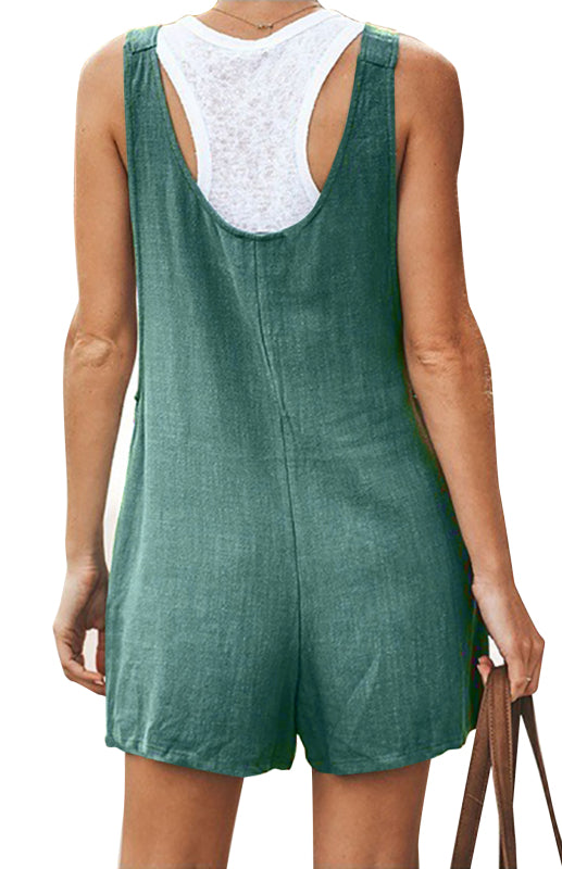 Rompers- Button-Down Cotton Bib Shorts Overalls- - IndioGear Fashion and Gear