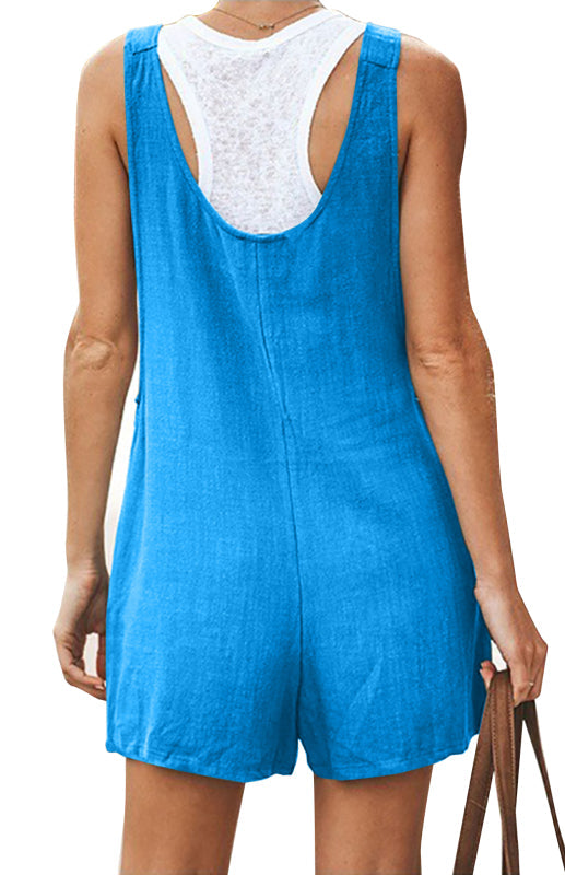 Rompers- Button-Down Cotton Bib Shorts Overalls- - IndioGear Fashion and Gear