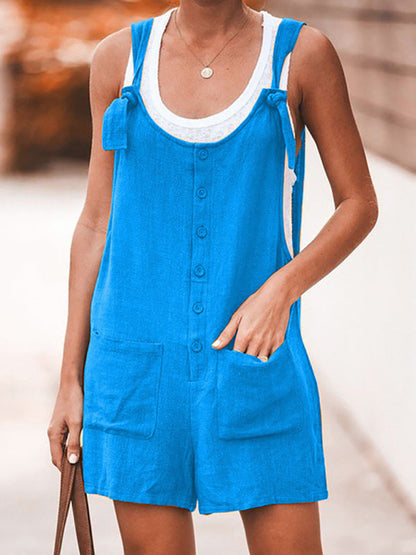 Rompers- Button-Down Cotton Bib Shorts Overalls- - IndioGear Fashion and Gear