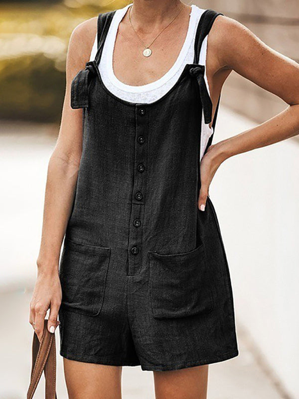 Rompers- Button-Down Cotton Bib Shorts Overalls- - IndioGear Fashion and Gear