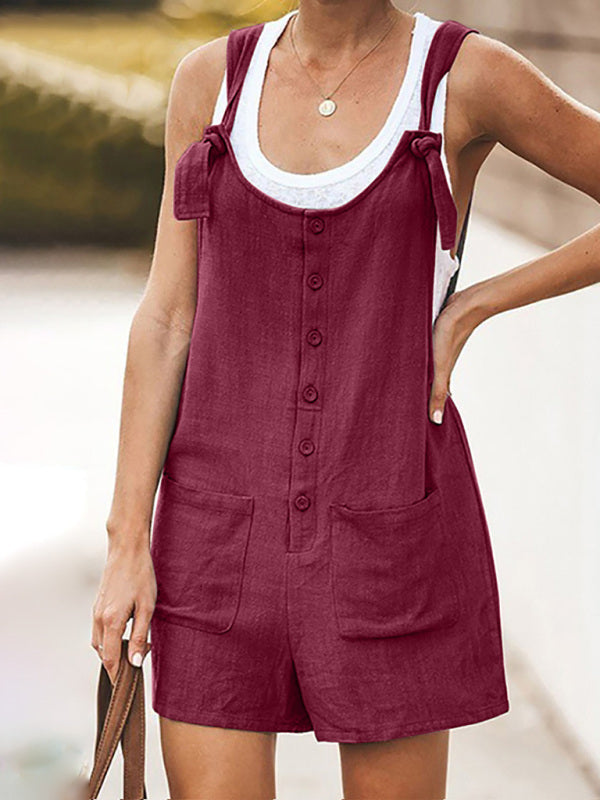 Rompers- Button-Down Cotton Bib Shorts Overalls- - IndioGear Fashion and Gear