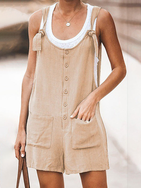 Rompers- Button-Down Cotton Bib Shorts Overalls- - IndioGear Fashion and Gear