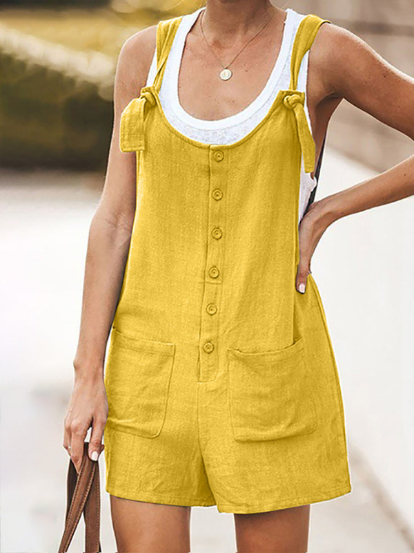 Rompers- Button-Down Cotton Bib Shorts Overalls- - IndioGear Fashion and Gear