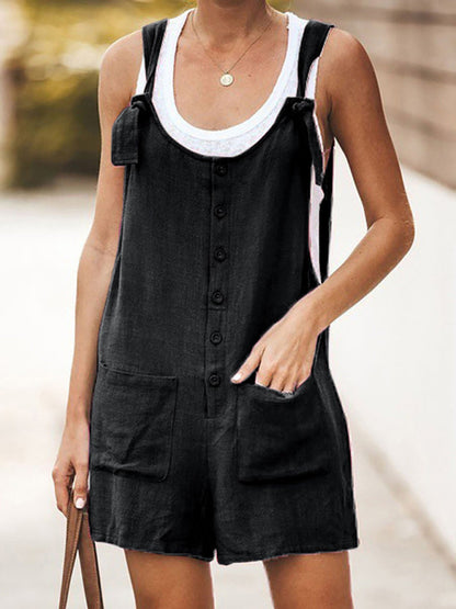 Rompers- Button-Down Cotton Bib Shorts Overalls- - IndioGear Fashion and Gear