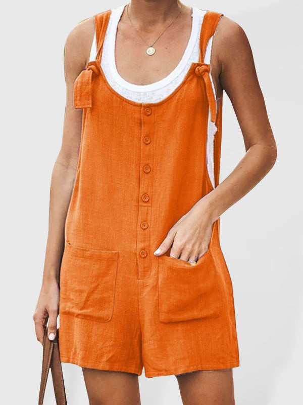 Rompers- Button-Down Cotton Bib Shorts Overalls- Orange- IndioGear Fashion and Gear