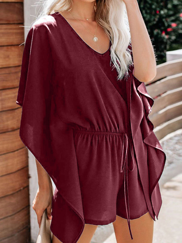 Rompers- Confidence Boosting: Grab Your Perfect Fit V-Neck Romper Jumpsuit Now!- - IndioGear Fashion and Gear