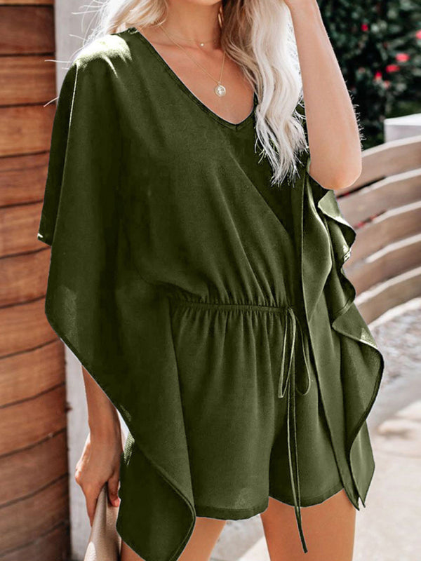 Rompers- Confidence Boosting: Grab Your Perfect Fit V-Neck Romper Jumpsuit Now!- Green- IndioGear Fashion and Gear