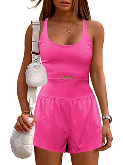 Rompers- Sleeveless Romper | Summer Sporty Playsuit- Pink- IndioGear Fashion and Gear