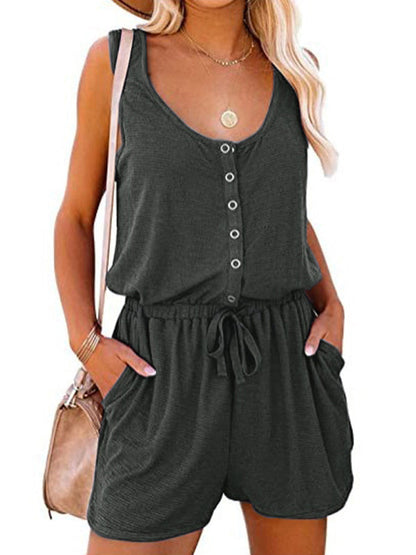 Rompers- Solid Tank Romper with Wide-Leg Shorts- Grey- IndioGear Fashion and Gear