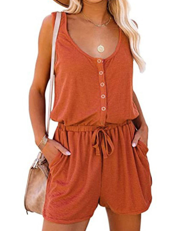 Rompers- Solid Tank Romper with Wide-Leg Shorts- - IndioGear Fashion and Gear